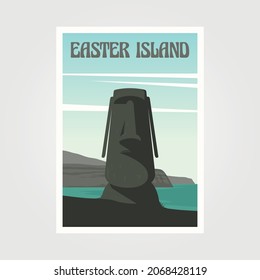 easter island moai statue vintage travel poster illustration design