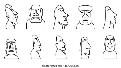 Easter Island statue icons set. Outline set of Easter Island statue vector icons for web design isolated on white background