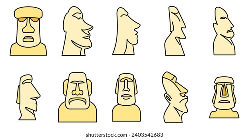 Easter Island statue icons set. Outline set of Easter Island statue vector icons thin line color flat on white