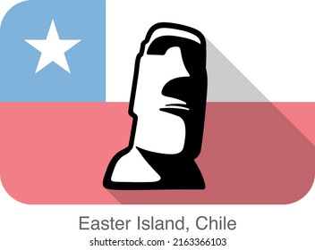 easter island statue. Landmark of the world series, background is Chilean national flag, Famous scenic spot