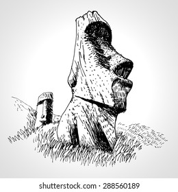 Easter Island Statue Moai. Sketch in vintage style, vector format