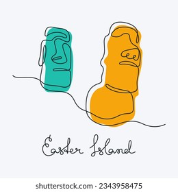 Easter Island statues continuous line colourful vector illustration