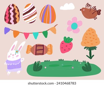 Easter isolated hand drawn design elements vector set