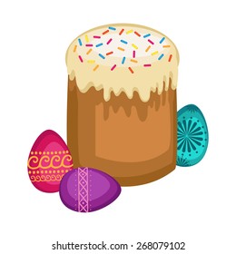 Easter isolated vector illustration with Kulich and easter eggs.