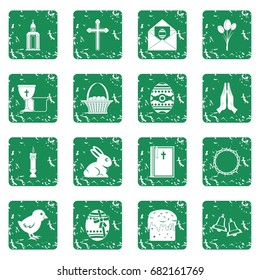 Easter items icons set in grunge style green isolated vector illustration