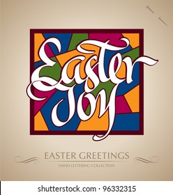 EASTER JOY hand lettering - handmade calligraphy; scalable and editable vector illustration (eps8);