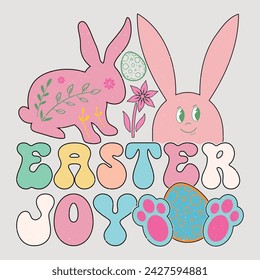 Easter Joy Retro Easter Sublimation Vector Graphic Easter Sunday Design