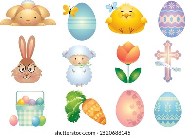 Easter is a joyful spring celebration recognized around the world for its themes of renewal, happiness, family, and new beginnings. This digital illustration collection features a charming set of cute cartoon-style Easter icons, including adorable bunnies, cheerful chicks, and beautifully decorated easter-sunday eggs.

Designed with bright colors and playful details, these festive illustrations capture the friendly and cheerful atmosphere of easterly celebrations. The collection is ideal for creating greeting cards, digital stickers, holiday crafts, printable decorations, social media graphics, invitations, children’s activities, packaging designs, and seasonal marketing materials.

The combination of traditional easter-sunday symbols and modern cartoon styling makes this artwork appealing to children, families, designers, and businesses looking for attractive holiday-themed visuals.

The Meaning and Tradition of Easter

Easter is one of the most important celebrations in Christian tradition and is also widely recognized as a cultural spring holiday. For Christians, easterly commemorates the resurrection of Jesus Christ and represents hope, faith, and spiritual renewal.

Beyond its religious meaning, easterly is also associated with seasonal traditions such as:

Decorating eggs
Eastertide egg hunts
Bunny characters
Spring flowers
Family gatherings
Holiday crafts
Gift exchanges

These traditions have made Eastertide a popular theme for creative artwork and decorative designs.

Eastertide Symbols Featured in the Illustration Set

The collection includes several iconic symbols that represent the joy and traditions of Eastertide.

The main elements include:

Eastertime eggs
Bunny characters
Baby chicks
Decorative festival icons

Each symbol carries cultural meaning and contributes to the festive appearance of Eastertime artwork.

Eastertime Bunny Symbolism

The Eastertime bunny is one of the most recognizable symbols of the festival.