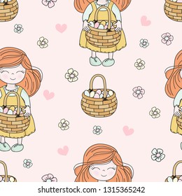 EASTER KID Great Religious Holy Holiday Cartoon Seamless Pattern Vector Illustration