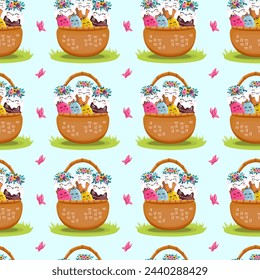 Easter kulich with a wreath of flowers. On light background for cards, banners, textiles. Vector illustration.