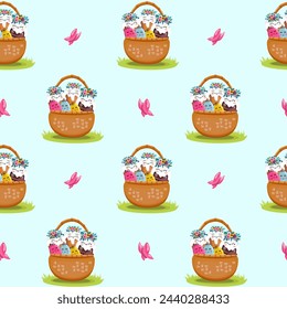 Easter kulich with a wreath of flowers. On light background for cards, banners, textiles. Vector illustration.
