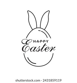 Pascua. Etiqueta Insignia Emblema de Feliz Pascua Letras Lineales y Huevo con Orejas de Conejo. Gráficos vectoriales