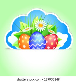 Easter label with colorful Easter eggs. Vector illustration
