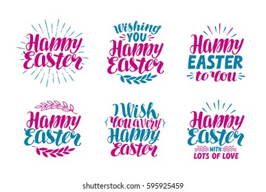 Easter labels. Holiday symbol, icon. Lettering, calligraphy vector illustration isolated on white background