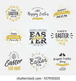 Easter labels. Vintage Happy easter stickers, hand drawn lettering. Vector graphics set.