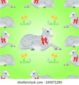 Easter lamb and daffodil seamless texture  background vector illustration