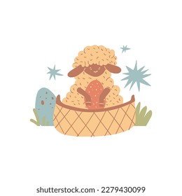 Easter lamb egg basket animal children's print