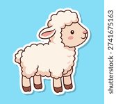 Easter lamb illustration vector sticker. Cute lamb cartoon character