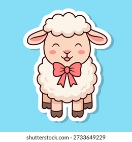 Easter lamb illustration vector sticker. Cute lamb cartoon character