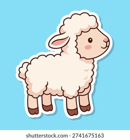 Easter lamb illustration vector sticker. Cute lamb cartoon character