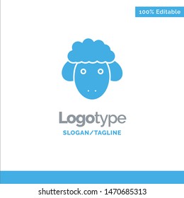 Easter, Lamb, Sheep, Spring Blue Solid Logo Template. Place for Tagline. Vector Icon Template background