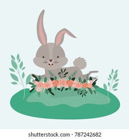 easter landscape scene with bunny and easter eggs in colorful silhouette