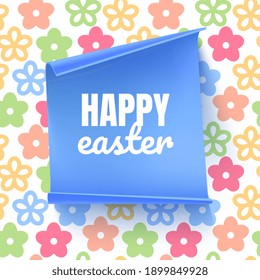 Easter layout frame with shape of egg, background with colorful flowers on white background. Christian holiday banner or invitation with place for text. Cute spring card template, Vector format