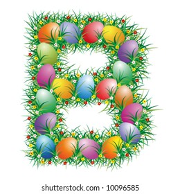 Easter letter B with eggs hidden in the grass