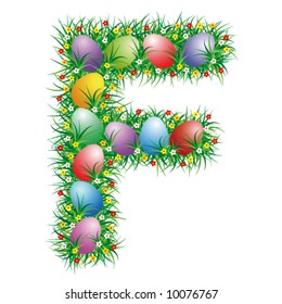 Easter letter F with eggs hidden in the grass