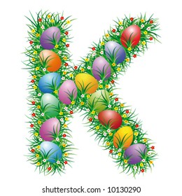 Easter letter K with eggs hidden in the grass