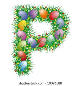 Easter letter P with eggs hidden in the grass