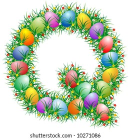 Easter letter Q with eggs hidden in the grass