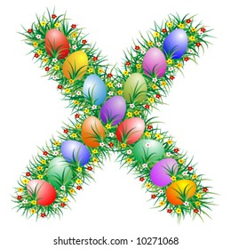 Easter letter X with eggs hidden in the grass