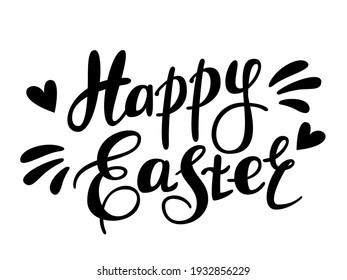 Easter lettering. Black and white image with mustache hearts and the inscription "Happy Easter". Suitable for printing on clothes, dishes and other items. Suitable for postcards, invitations and vario