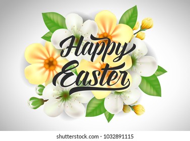 Easter Lettering with Bunch of Flowers