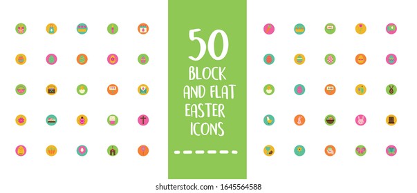 easter lettering with bundle of spring set block and flat icons vector illustration design
