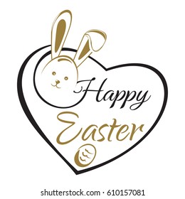 Easter lettering card. Cute Easter Bunny and Easter Egg. Vector illustration