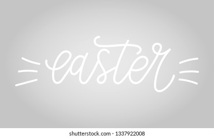 Easter lettering card. Hand drawn lettering poster for Easter. Ink illustration with doodle elements. Modern calligraphy. Easter typography on grey background.