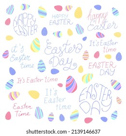 Easter lettering. Color image with egg and the inscription "Happy Easter" and its Easter time. Suitable for printing on clothes, dishes and other items. Suitable for postcards, invitations