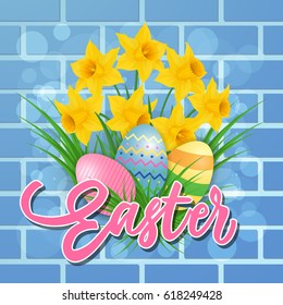 Easter Lettering With Daffodils and Eggs