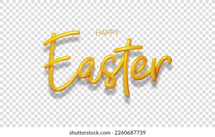 Easter lettering for decoration banners. Vector holiday illustration with realistic golden 3d lettering isolated on checkered background. Realistic 3d golden symbol of Easter. Happy Easter.