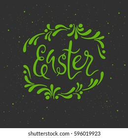 Easter lettering with doodle. Hand drawn vector illustration, design, greeting card, logo.