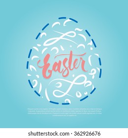 Easter lettering in egg form with swirl, write with brush pen