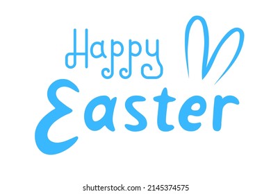 Easter lettering. Emblem for badges and labels. Happy Easter inscription with bunny ears. Isolated on white background. Vector graphics