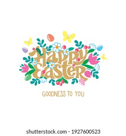 Easter lettering with flowers and butterflies.
