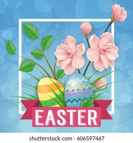 Easter lettering in frame with eggs