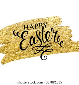 Easter lettering on gold texture. Easter gre?ting card. Vector illustration.