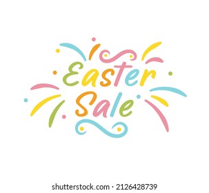 Easter lettering. Easter Sale banners, greeting cards, posters, holiday covers. Colorful splash drops and line patterns. Vector illustration in doodle style