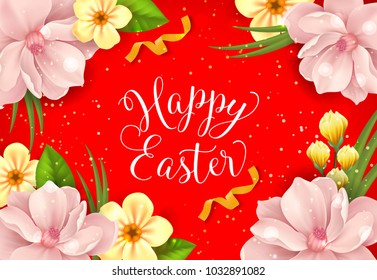 Easter Lettering with Streamer and Flowers