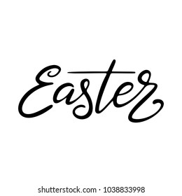 Easter lettering. Template vector hand drawn black on white background. Happy holiday postcard. Vector illustration